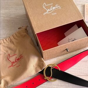 Christian Louboutin Red and Black Belt with Gold Buckle